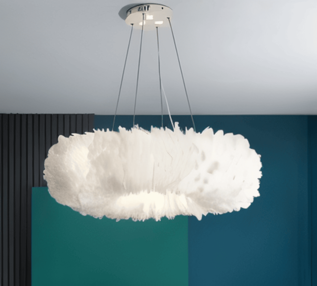 CircPlume Ceiling Lamp - Luxury Round Ceiling Lamp with White Feathers