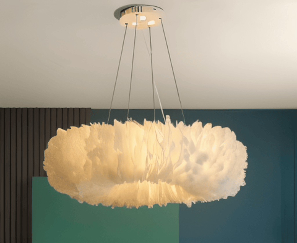 CircPlume Ceiling Lamp - Luxury Round Ceiling Lamp with White Feathers