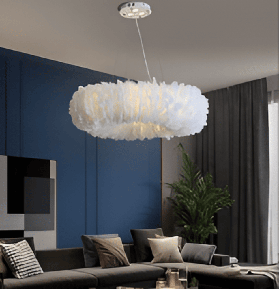 CircPlume Ceiling Lamp - Luxury Round Ceiling Lamp with White Feathers