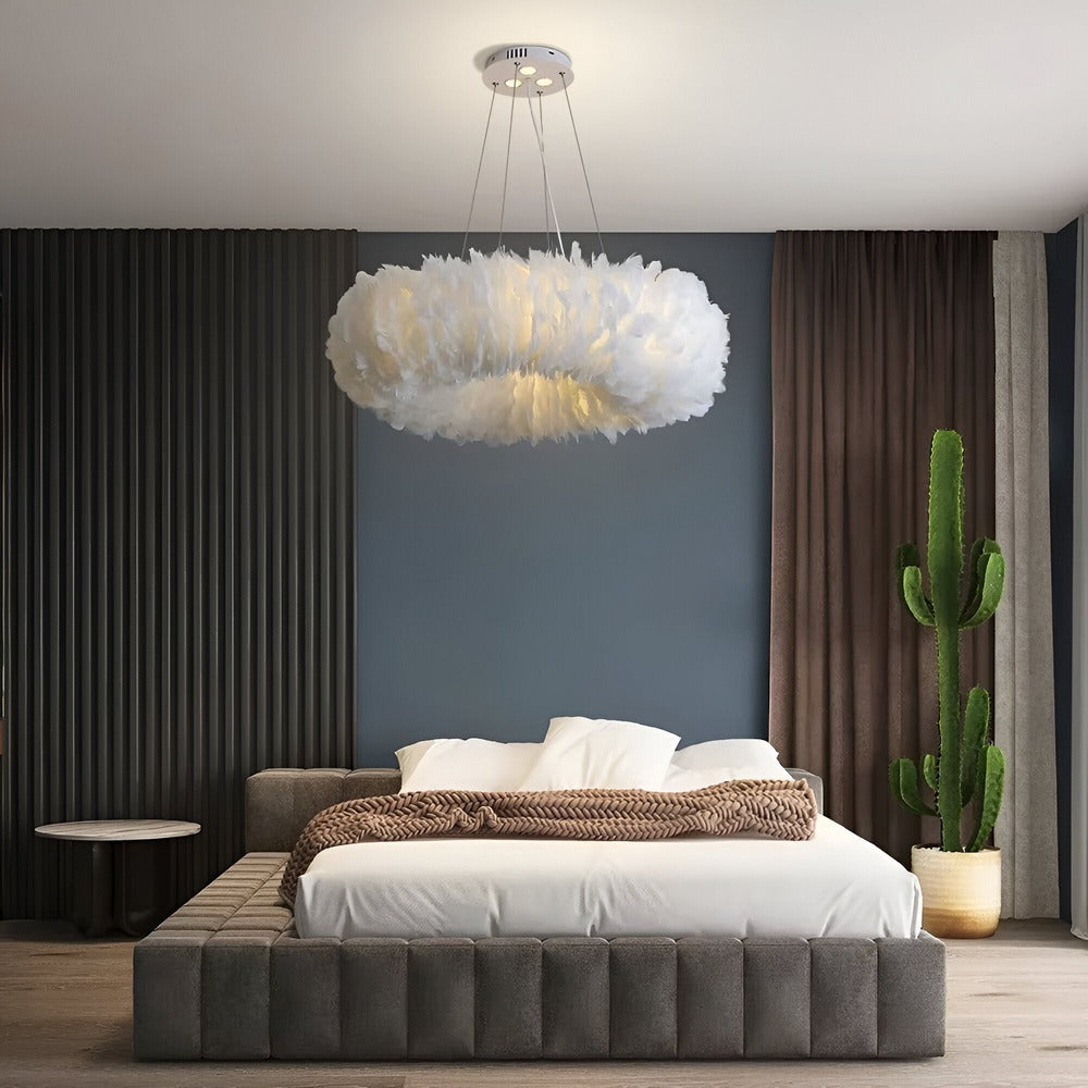 CircPlume Ceiling Lamp - Luxury Round Ceiling Lamp with White Feathers