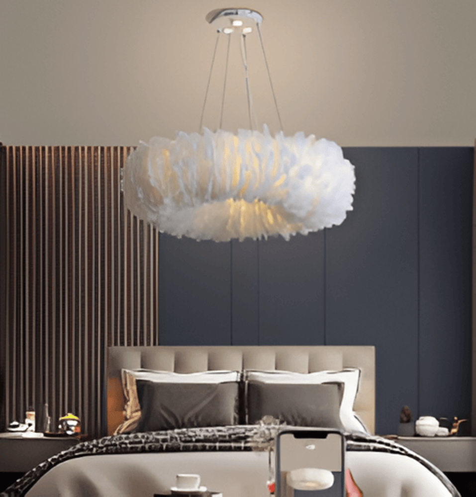 CircPlume Ceiling Lamp - Luxury Round Ceiling Lamp with White Feathers