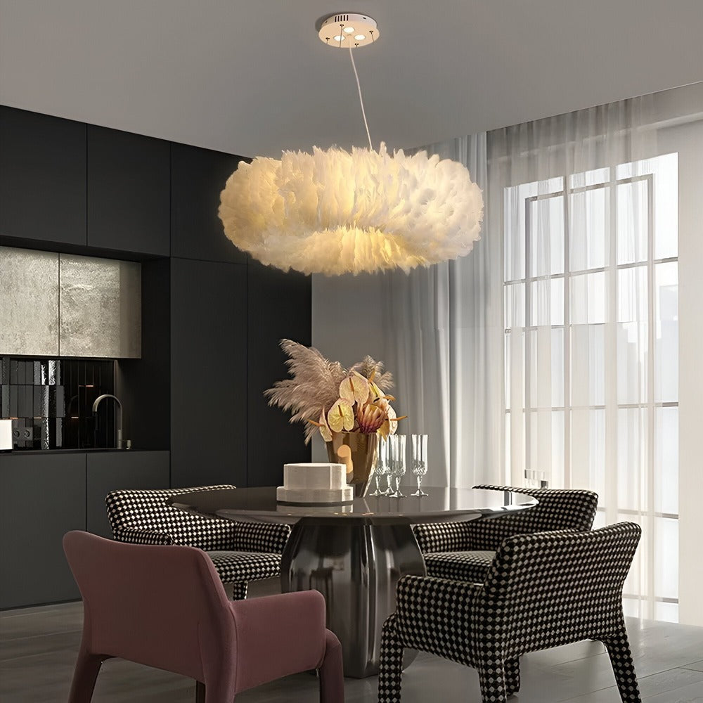 CircPlume Ceiling Lamp - Luxury Round Ceiling Lamp with White Feathers