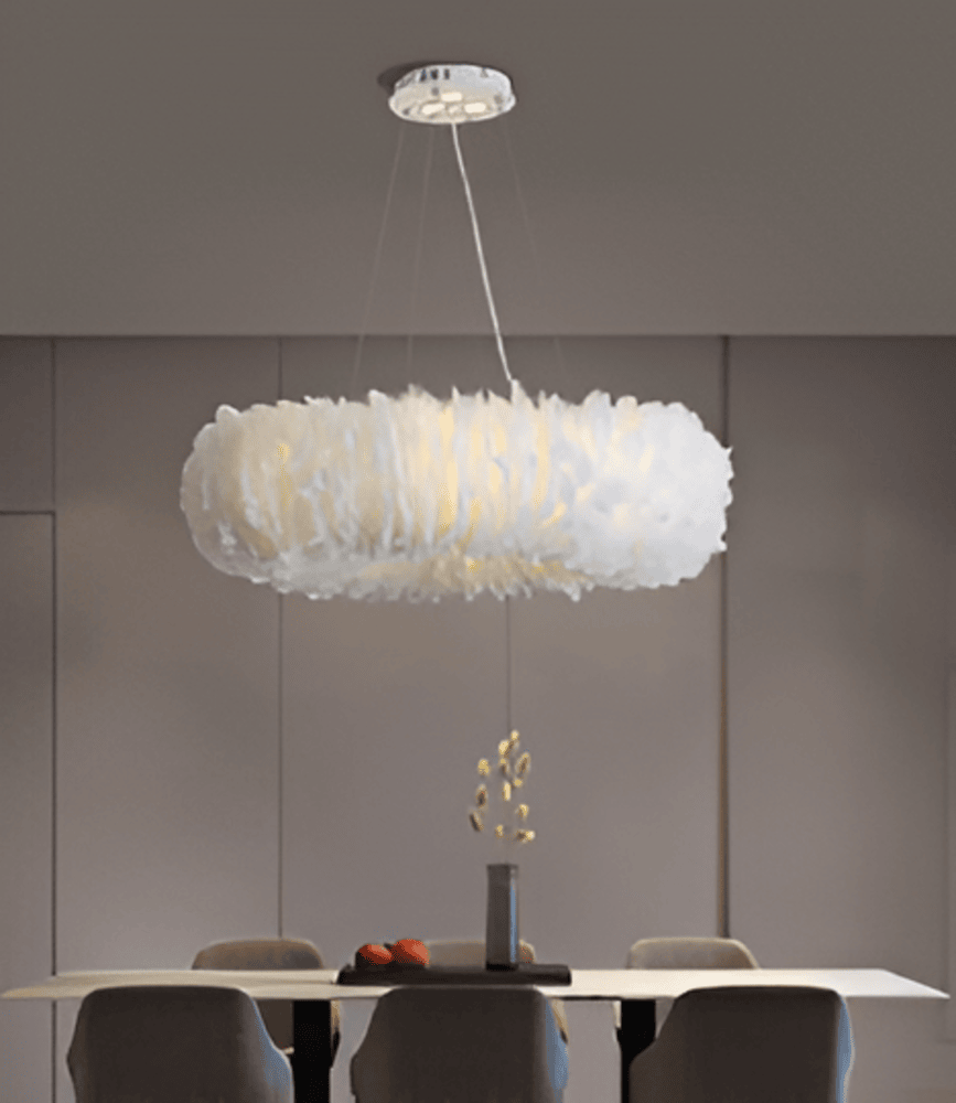 CircPlume Ceiling Lamp - Luxury Round Ceiling Lamp with White Feathers