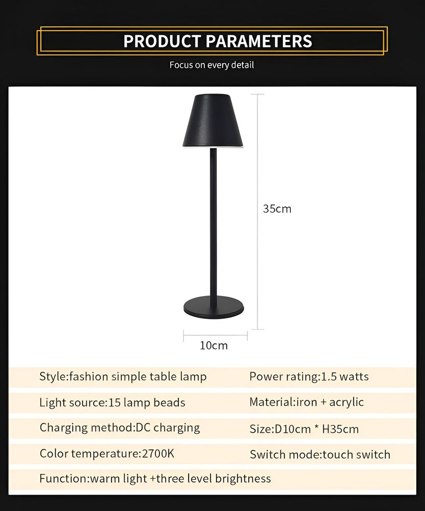 Modern Table Lamp - LED Metal Lamp with Touch Switch and USB Port