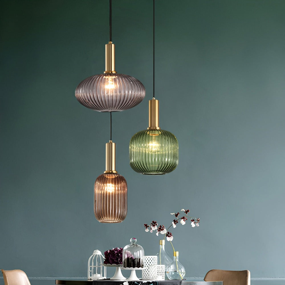 HuedRibbad Pendant Lamp - Striped Vintage Glass Chandelier