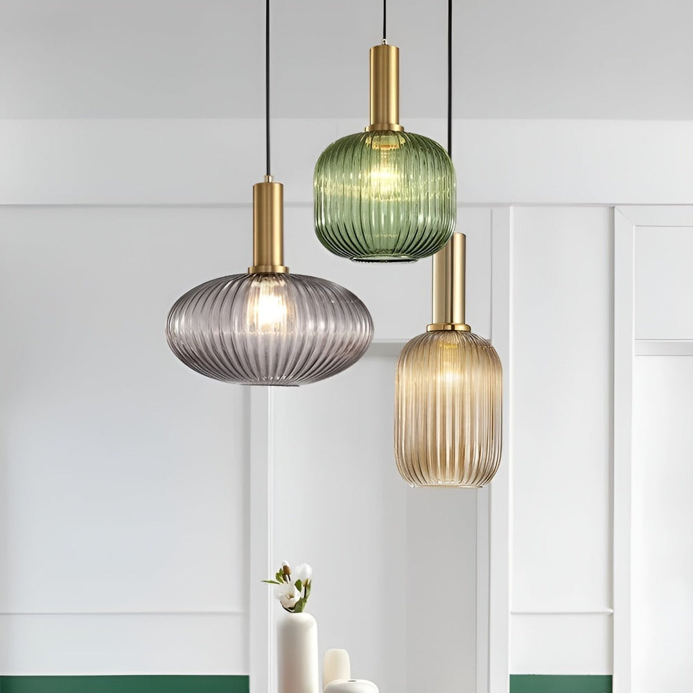 HuedRibbad Pendant Lamp - Striped Vintage Glass Chandelier
