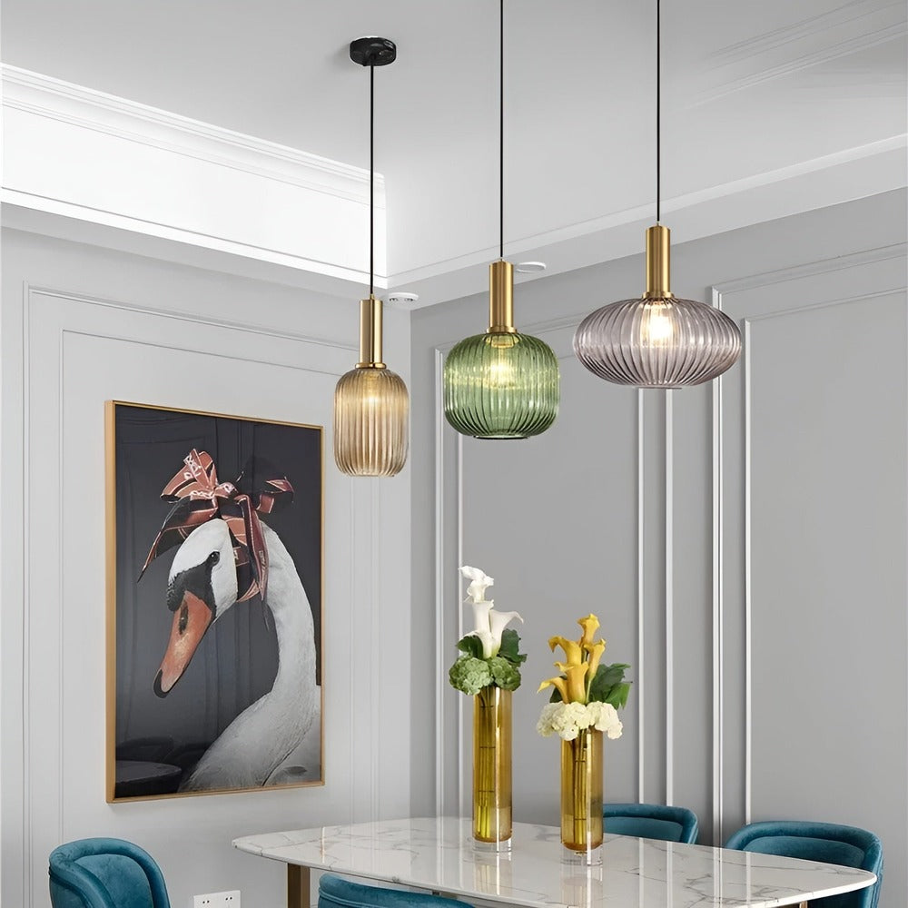 HuedRibbad Pendant Lamp - Striped Vintage Glass Chandelier