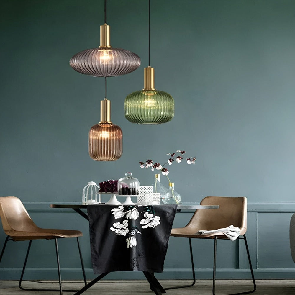 HuedRibbad Pendant Lamp - Striped Vintage Glass Chandelier