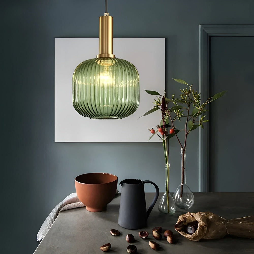 HuedRibbad Pendant Lamp - Striped Vintage Glass Chandelier