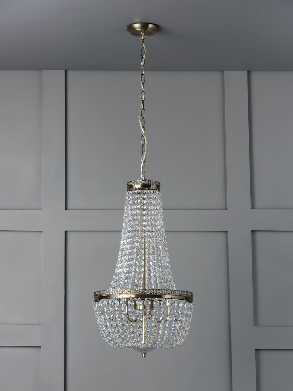 Pioni - Crystal Chandelier with 3 Lights in Antique Brass