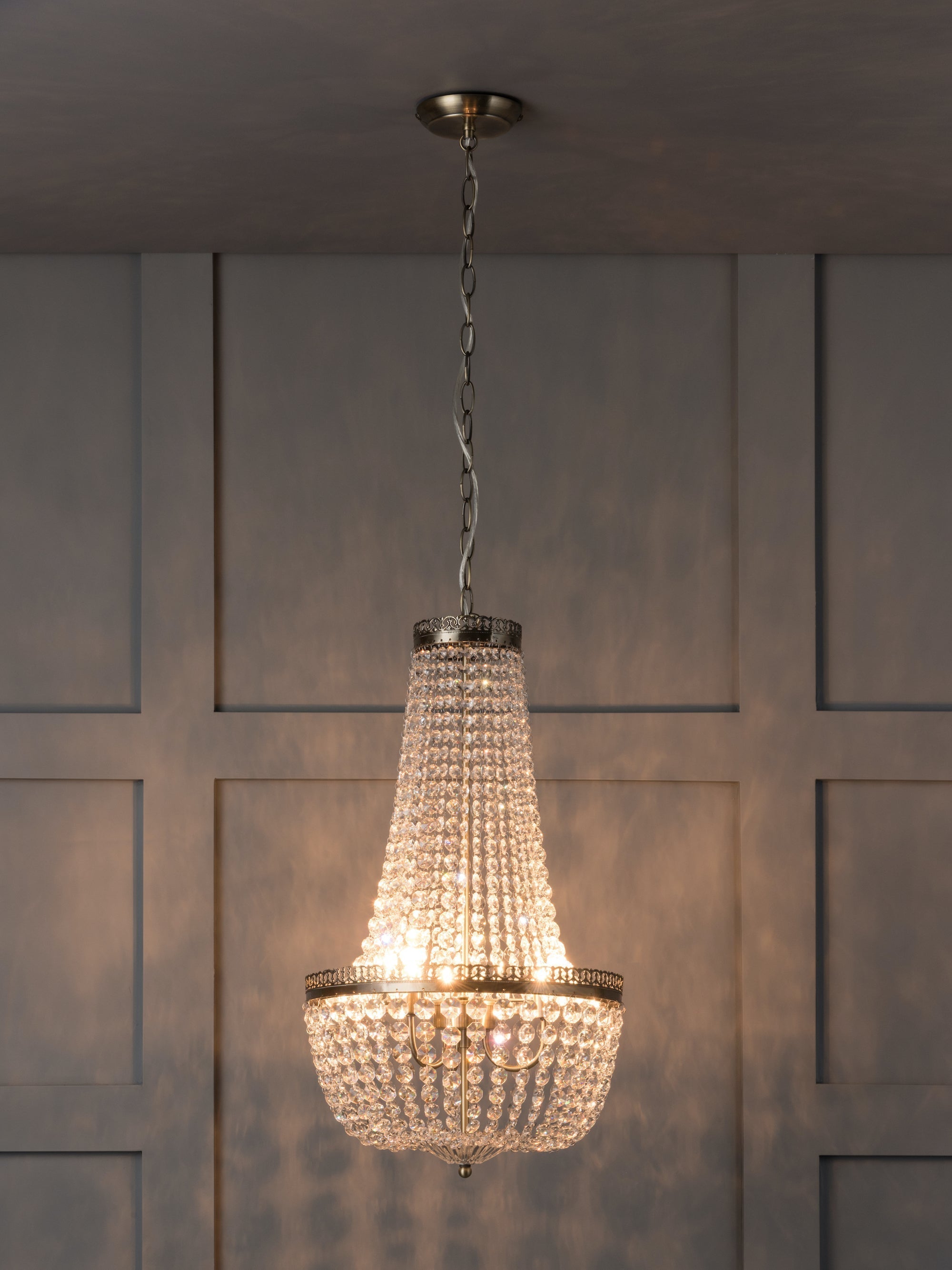 Pioni - Crystal Chandelier with 3 Lights in Antique Brass