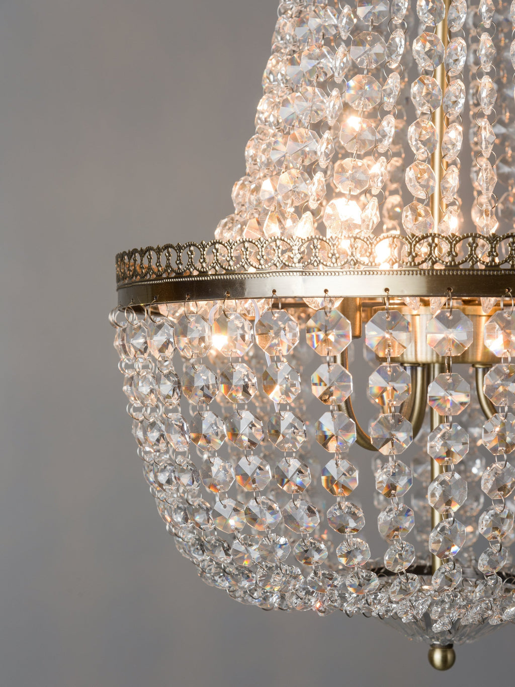 Pioni - Crystal Chandelier with 3 Lights in Antique Brass