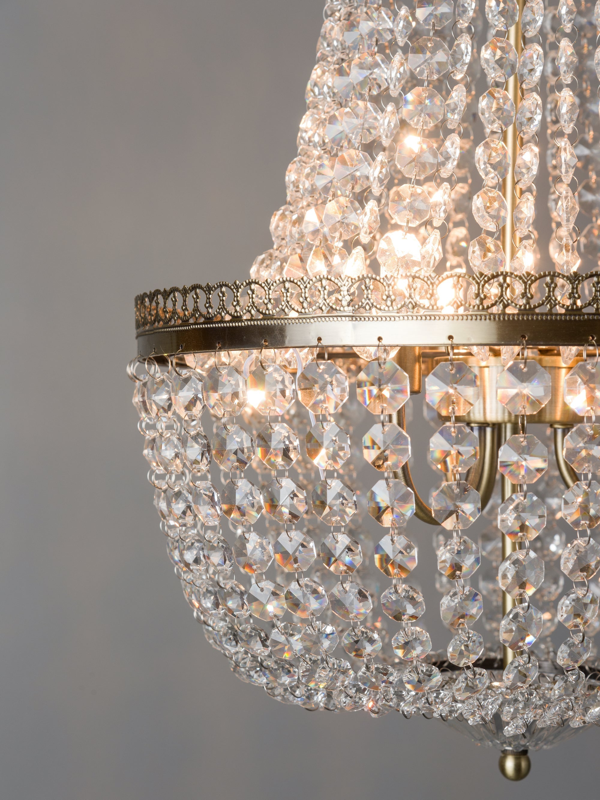 Pioni - Crystal Chandelier with 3 Lights in Antique Brass