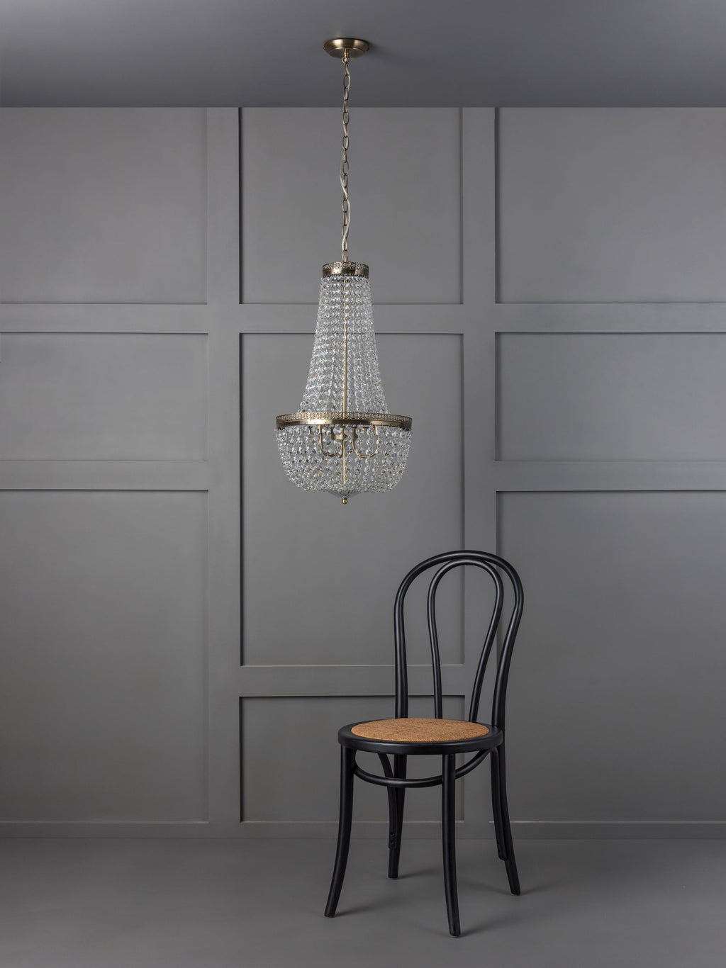 Pioni - Crystal Chandelier with 3 Lights in Antique Brass