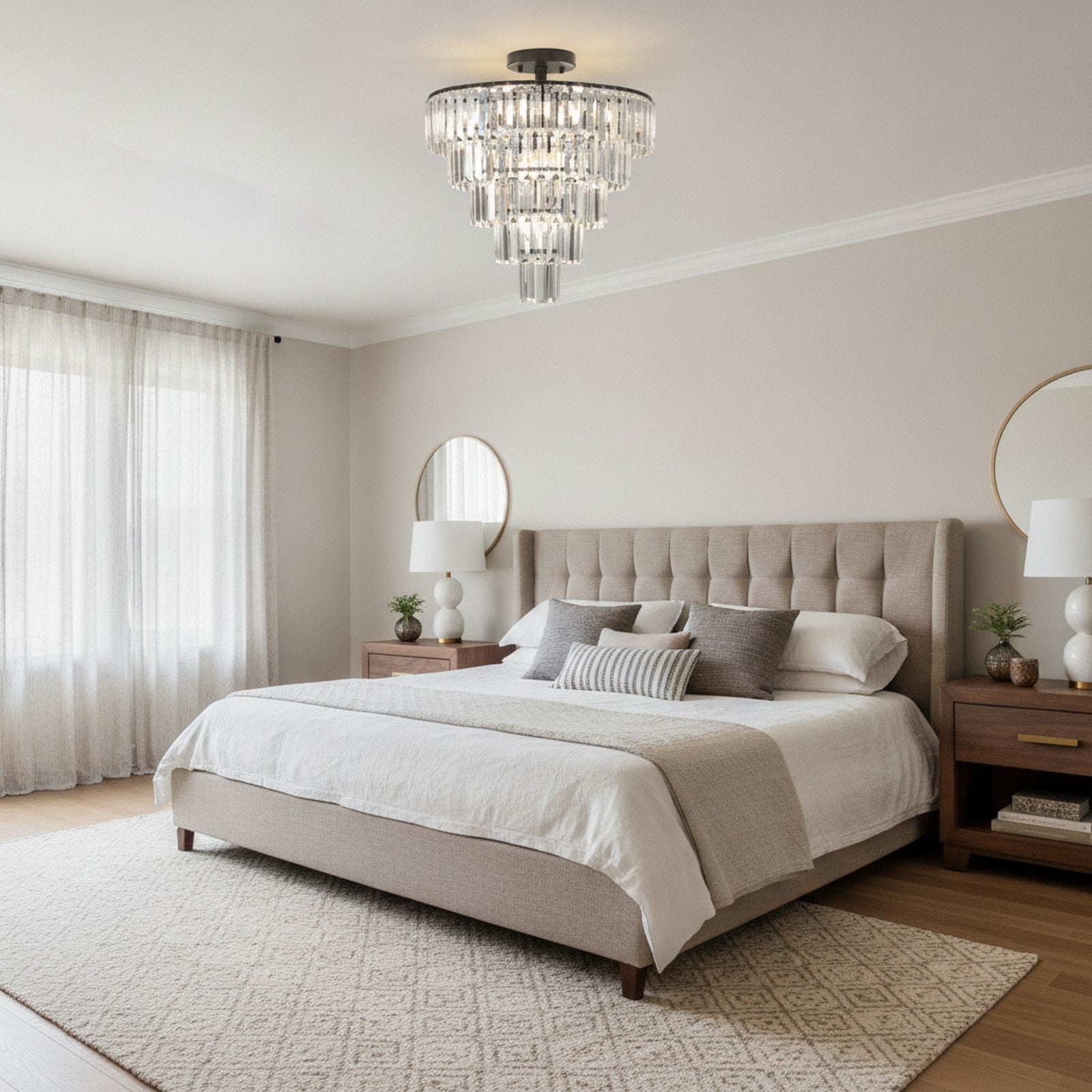 Modern Luxury Black Crystal 10-Light Flush Mount — styled in a Maison Bruxelle interior