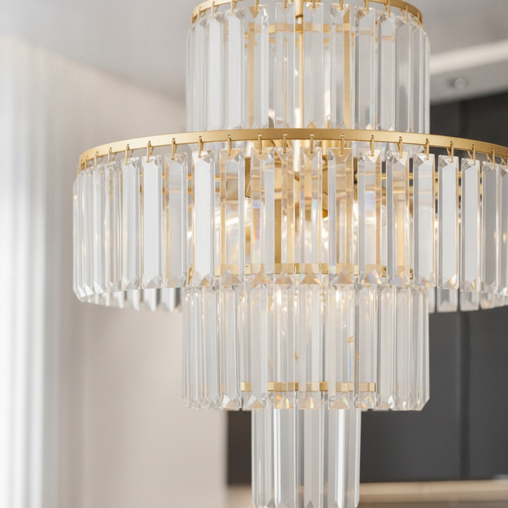 Luxury Gold Frame 4-Tier Crystal 12-Light Chandelier — detail — Maison Bruxelle
