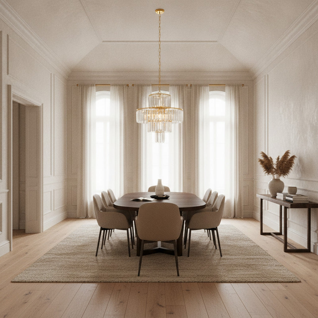 Luxury Gold Frame 4-Tier Crystal 12-Light Chandelier — styled in a Maison Bruxelle interior