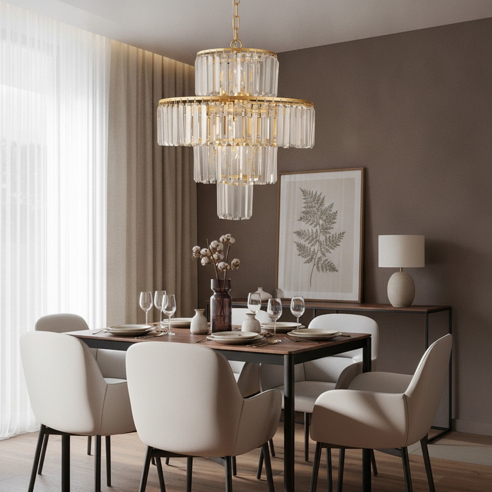 Luxury Gold Frame 4-Tier Crystal 12-Light Chandelier — styled — Maison Bruxelle