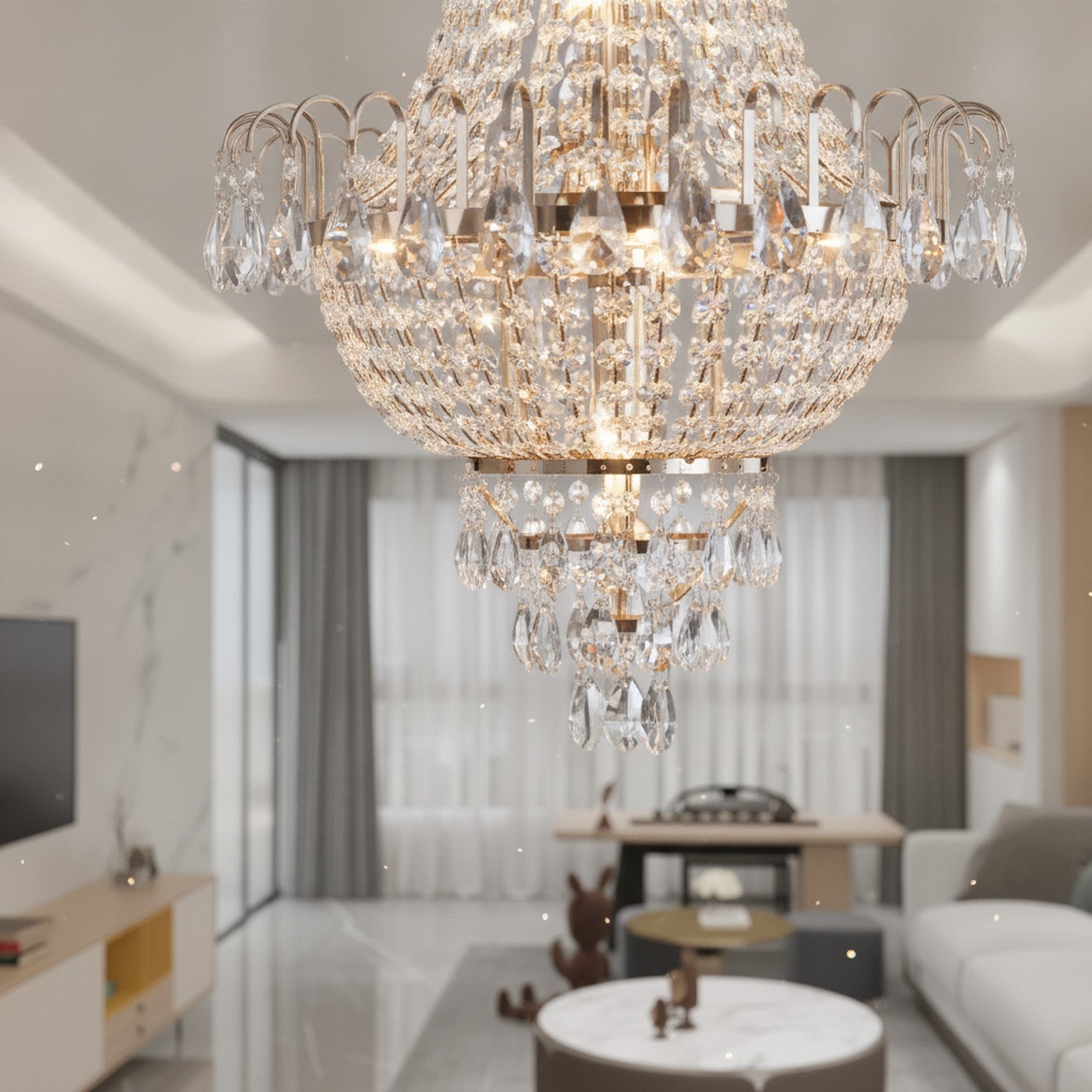Gold Contemporary Luxury Crystal Chandelier — detail — Maison Bruxelle