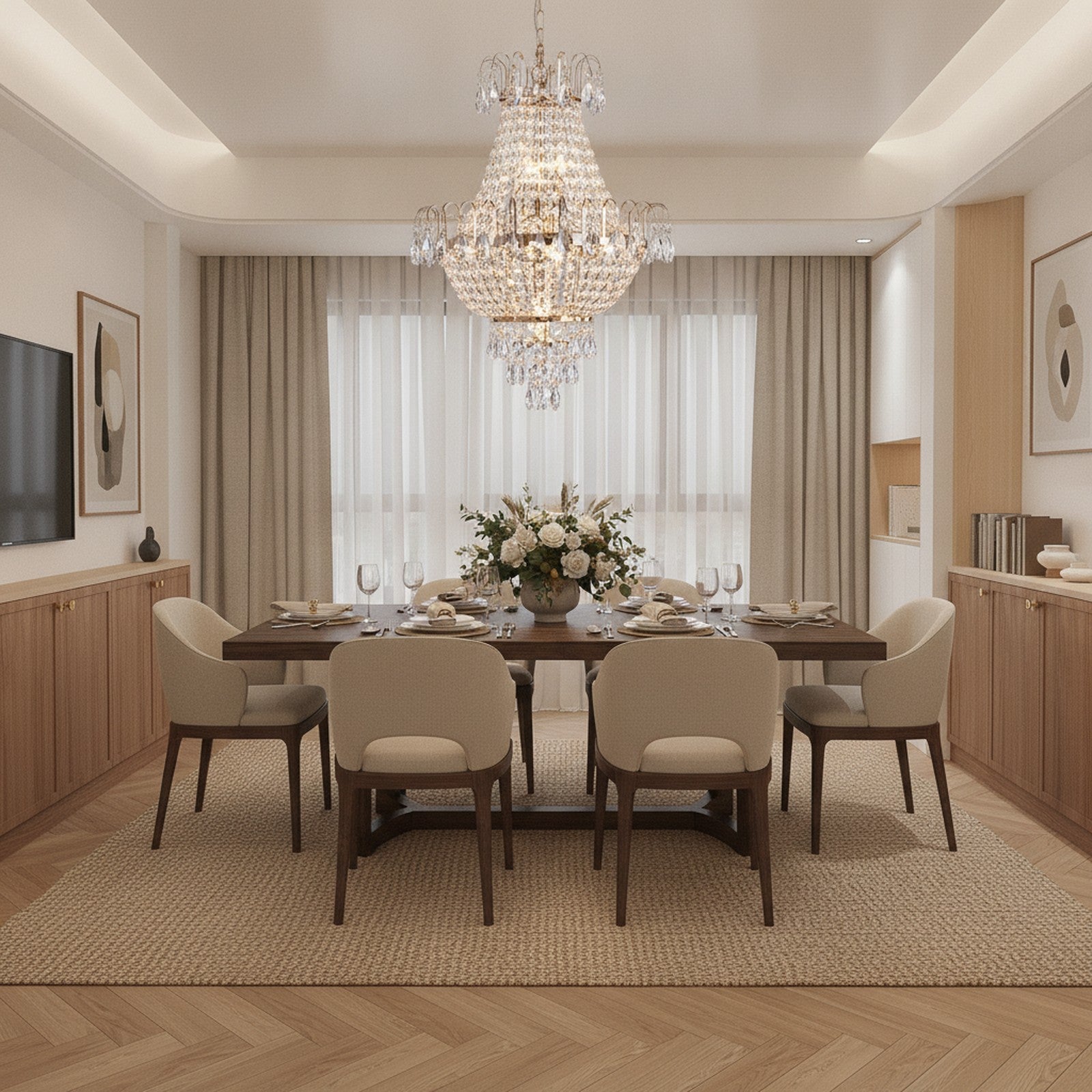 Gold Contemporary Luxury Crystal Chandelier — styled in a Maison Bruxelle interior