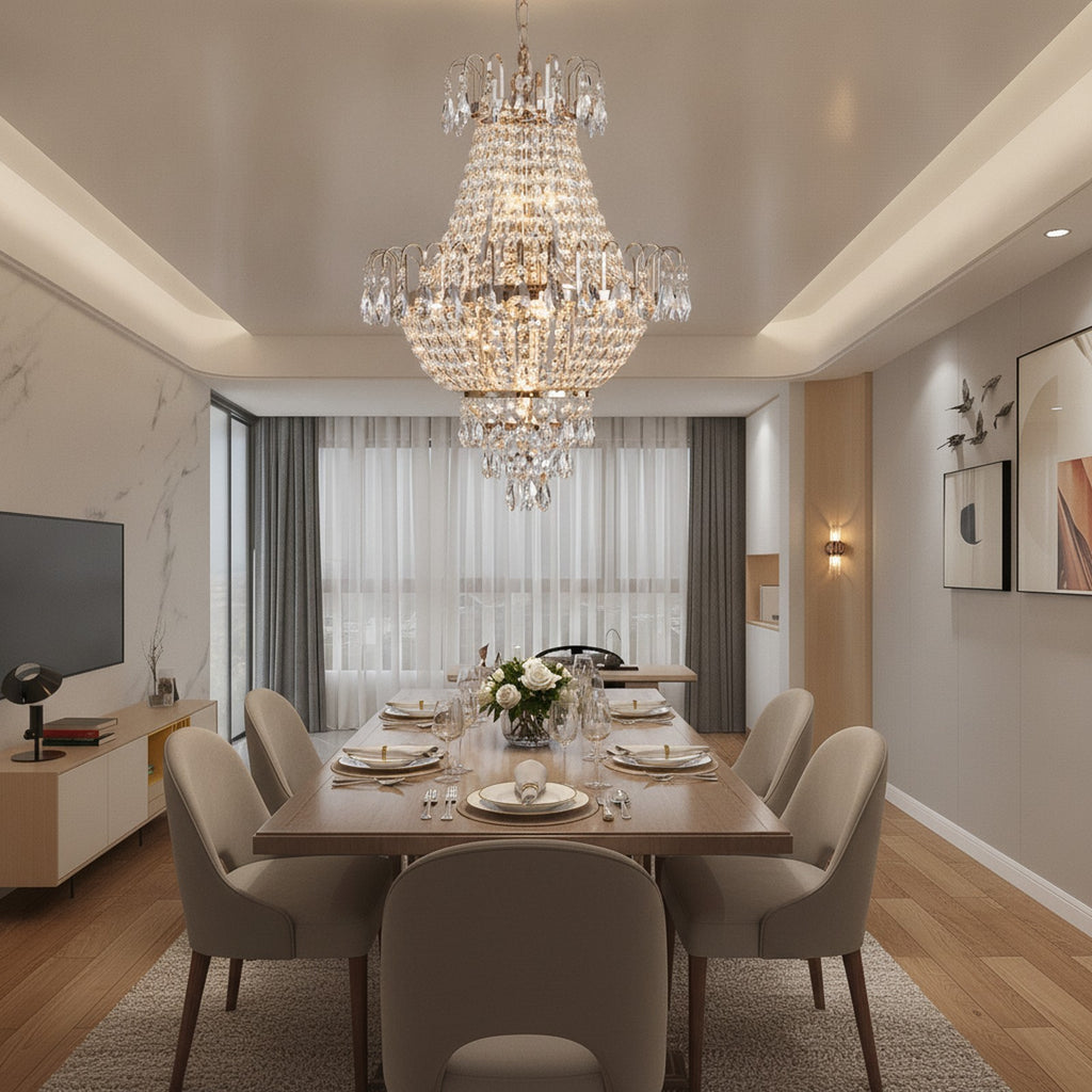 Gold Contemporary Luxury Crystal Chandelier — styled — Maison Bruxelle