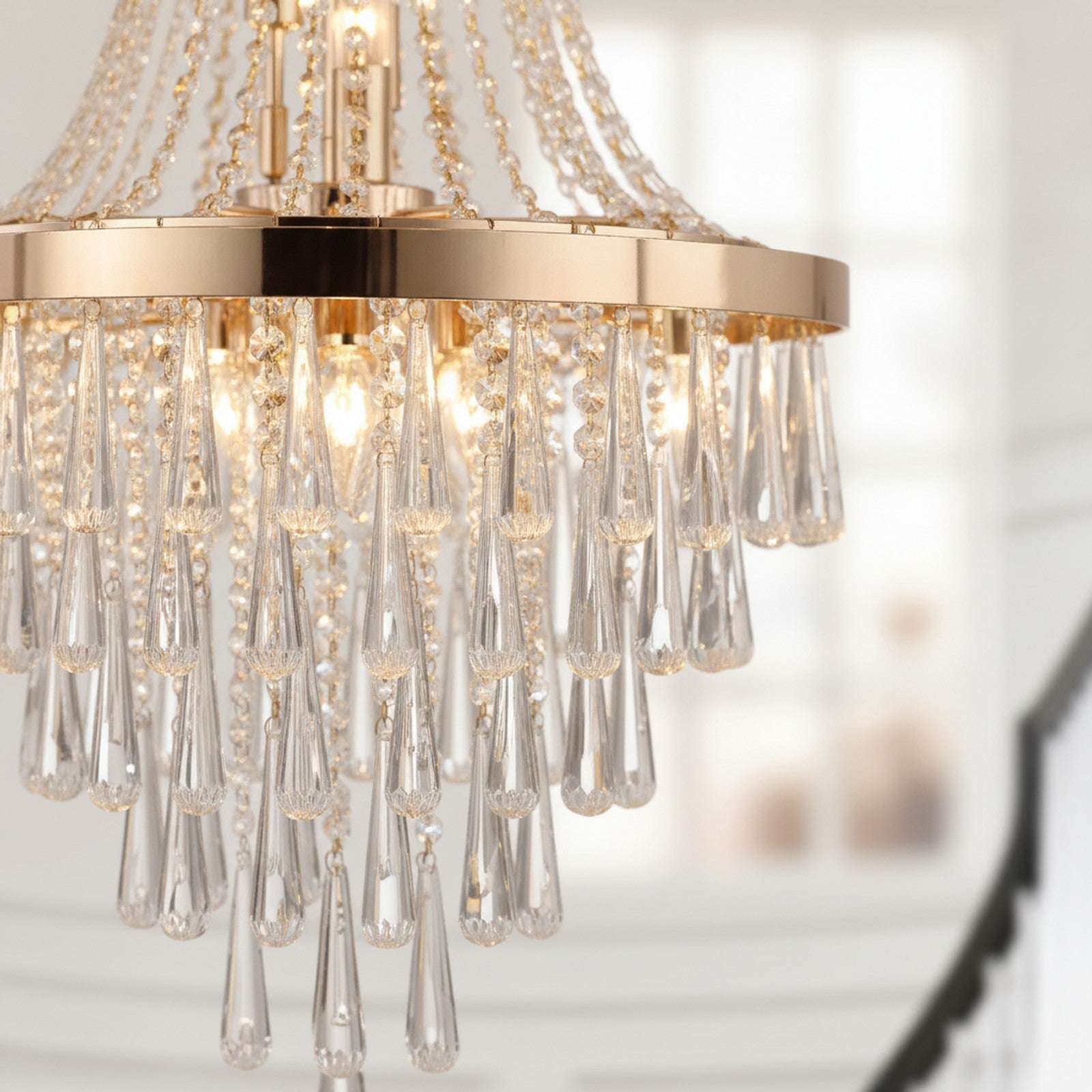 Modern Elegant Golden Crystal 11-Light Pendant Chandelier — detail — Maison Bruxelle