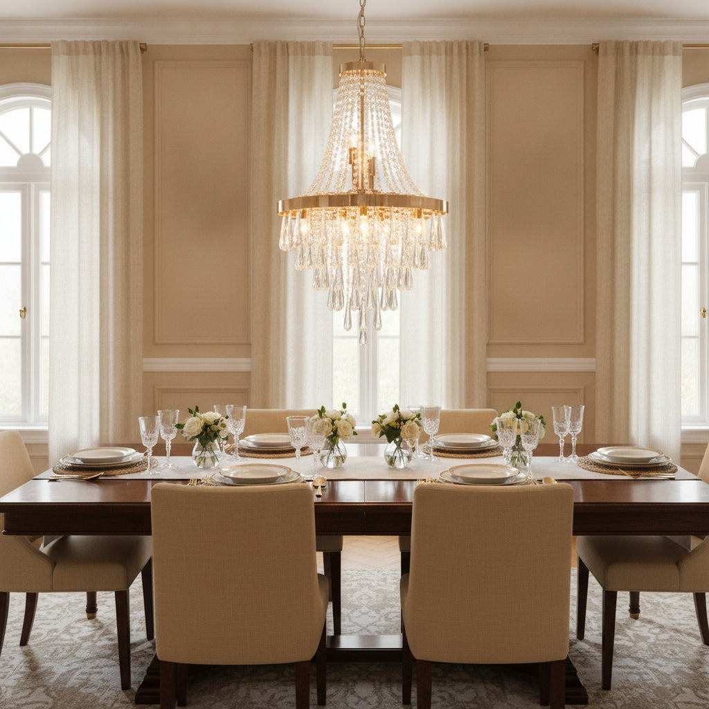Modern Elegant Golden Crystal 11-Light Pendant Chandelier — styled — Maison Bruxelle