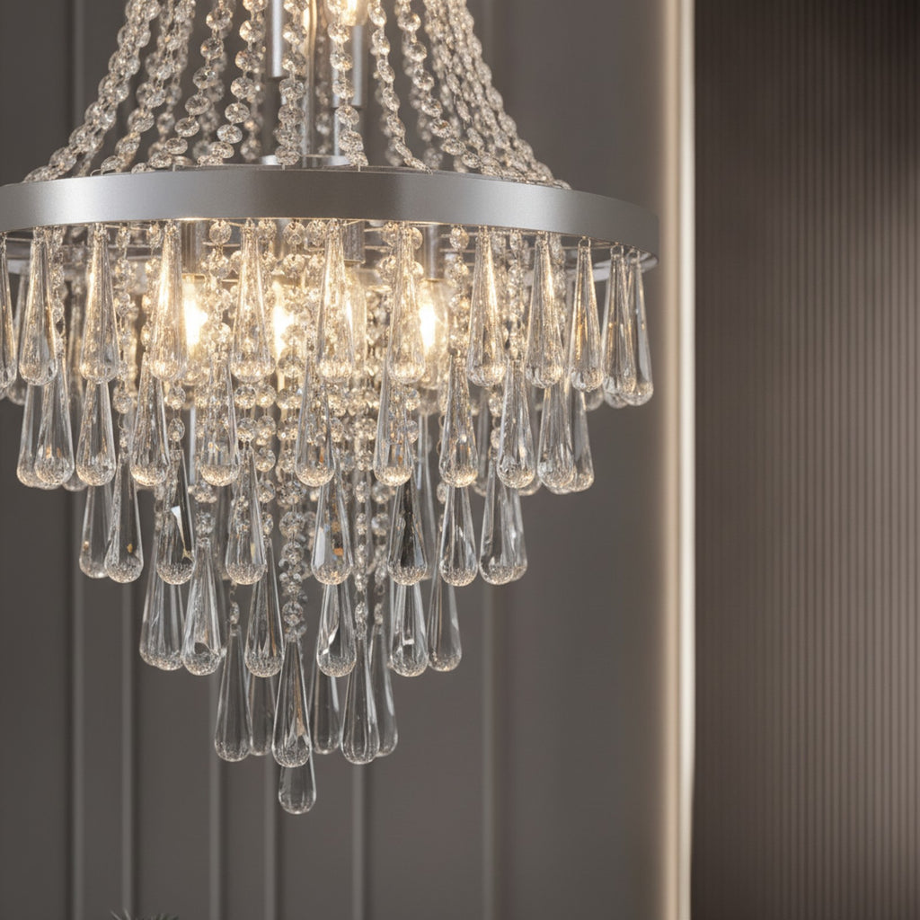 Modern Chrome Crystal 11-Light Ceiling Chandelier — detail — Maison Bruxelle