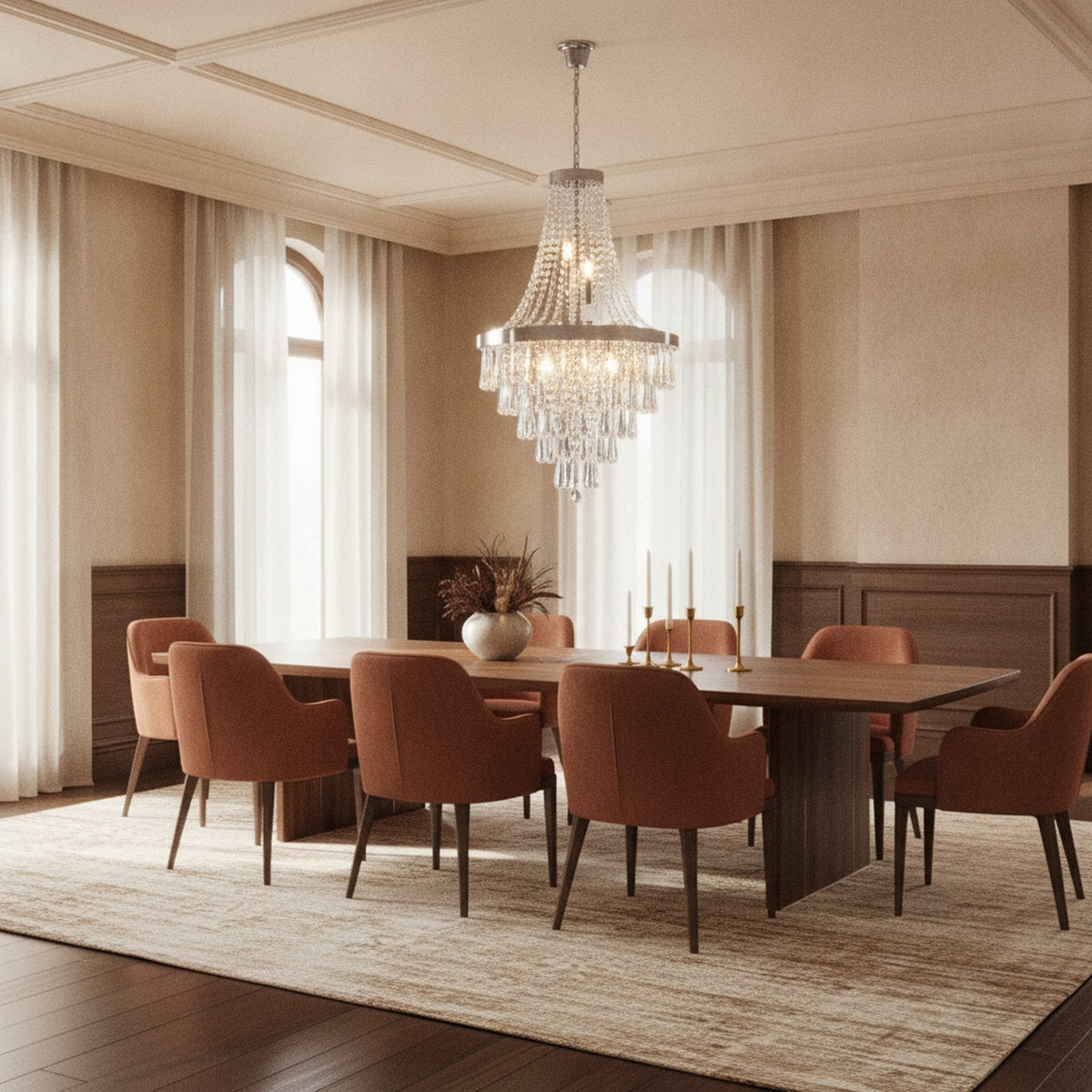 Modern Chrome Crystal 11-Light Ceiling Chandelier — styled in a Maison Bruxelle interior