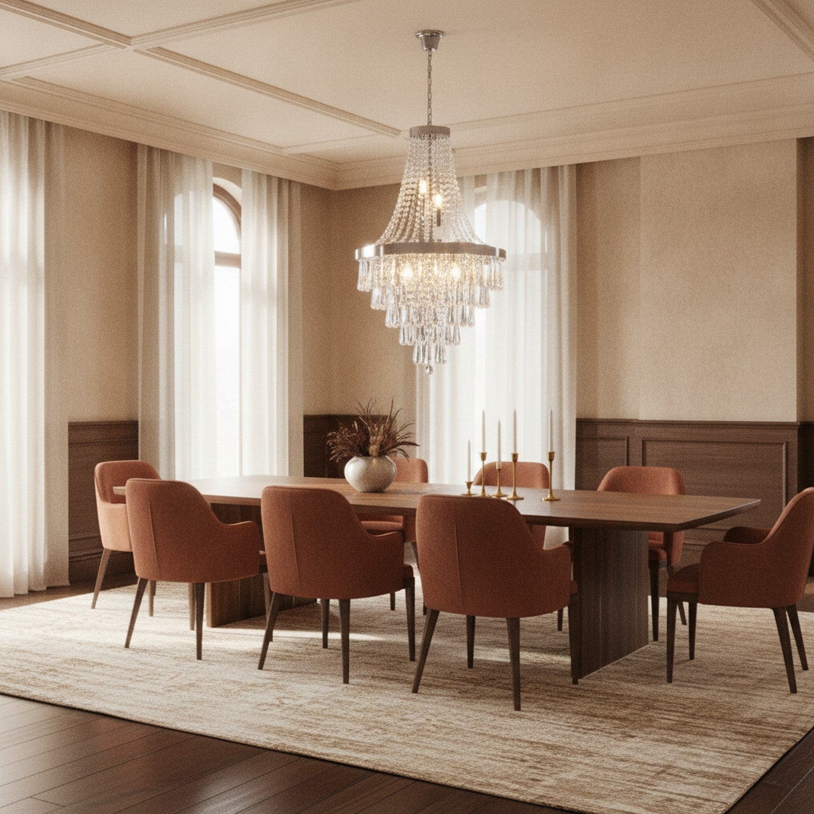 Modern Chrome Crystal 11-Light Ceiling Chandelier — styled in a Maison Bruxelle interior