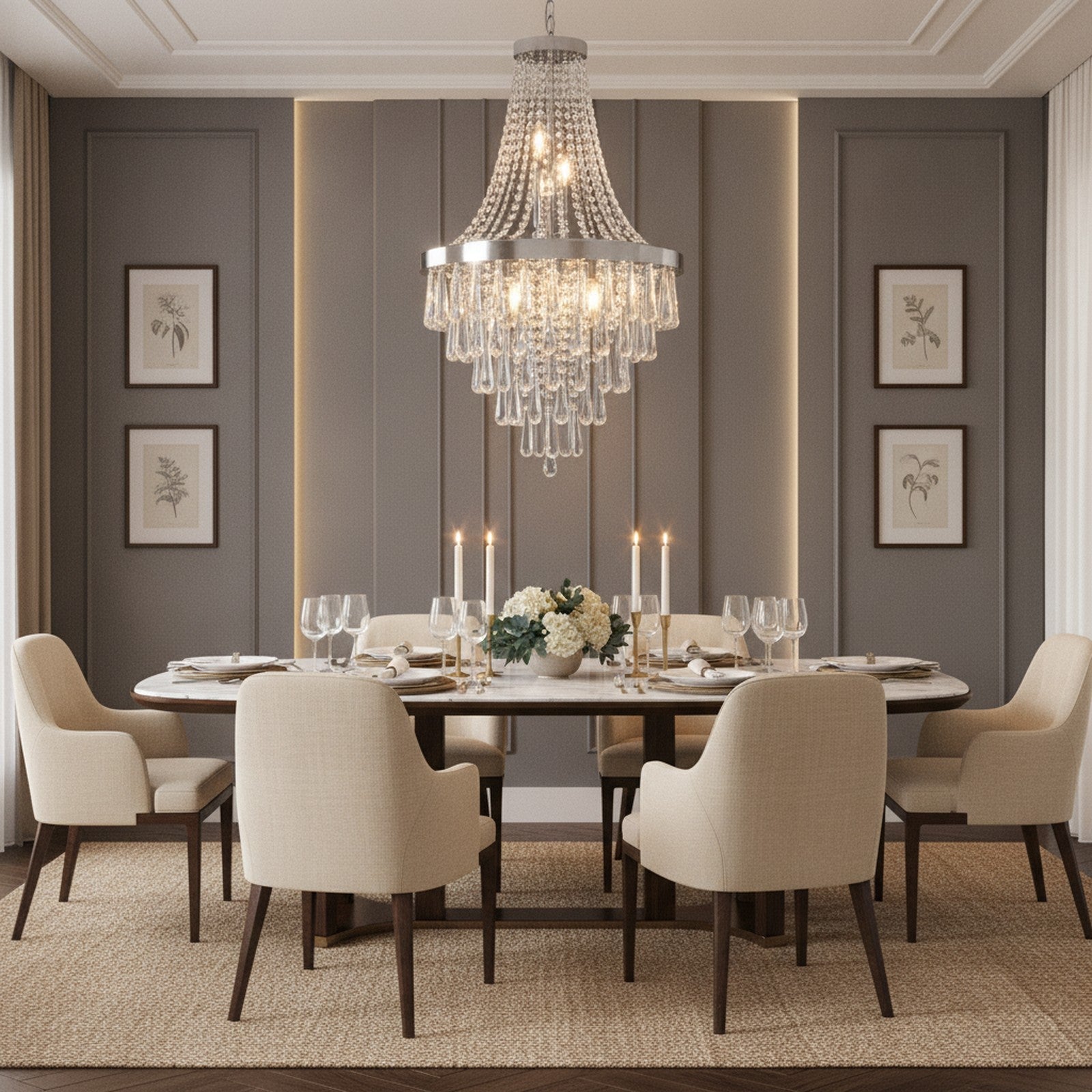 Modern Chrome Crystal 11-Light Ceiling Chandelier — styled — Maison Bruxelle