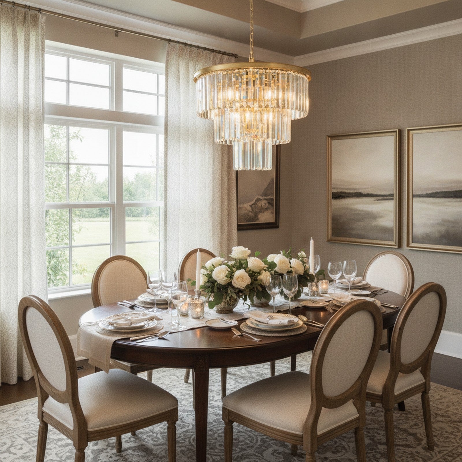 Luxury Gold Frame 3-Tier Crystal 7-Light Chandelier — styled — Maison Bruxelle