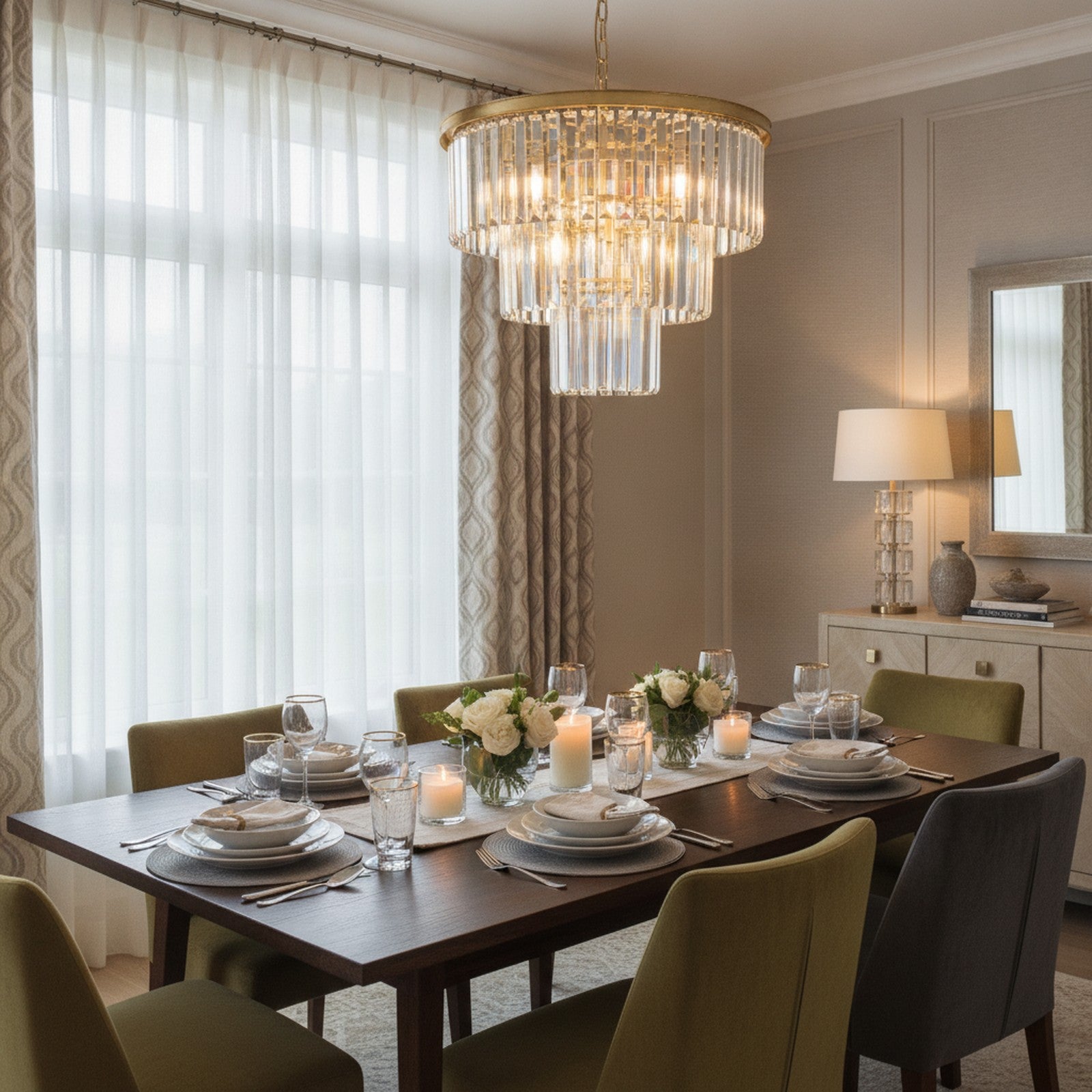 Luxury Gold Frame 3-Tier Crystal 7-Light Chandelier — styled — Maison Bruxelle