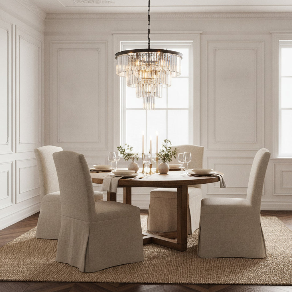Modern Contemporary Black 4-Tier Crystal Chandelier — styled — Maison Bruxelle