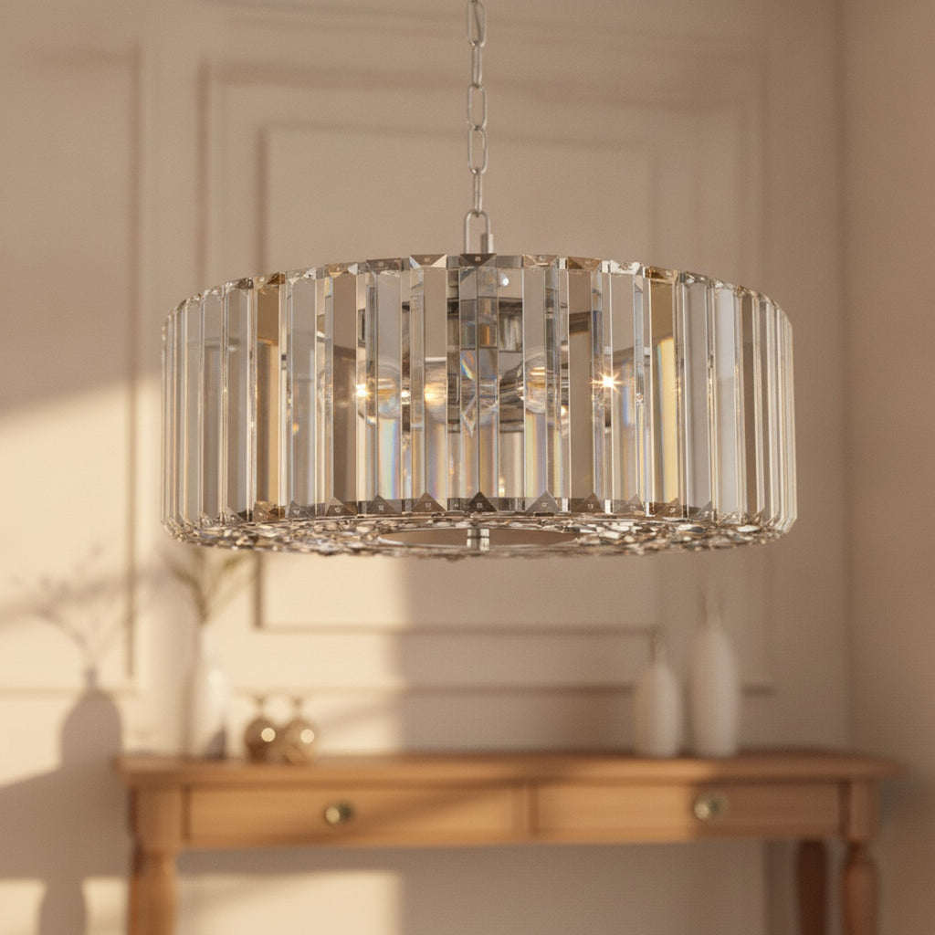 Modern Chrome Crystal 4-Light Pendant Chandelier — detail — Maison Bruxelle