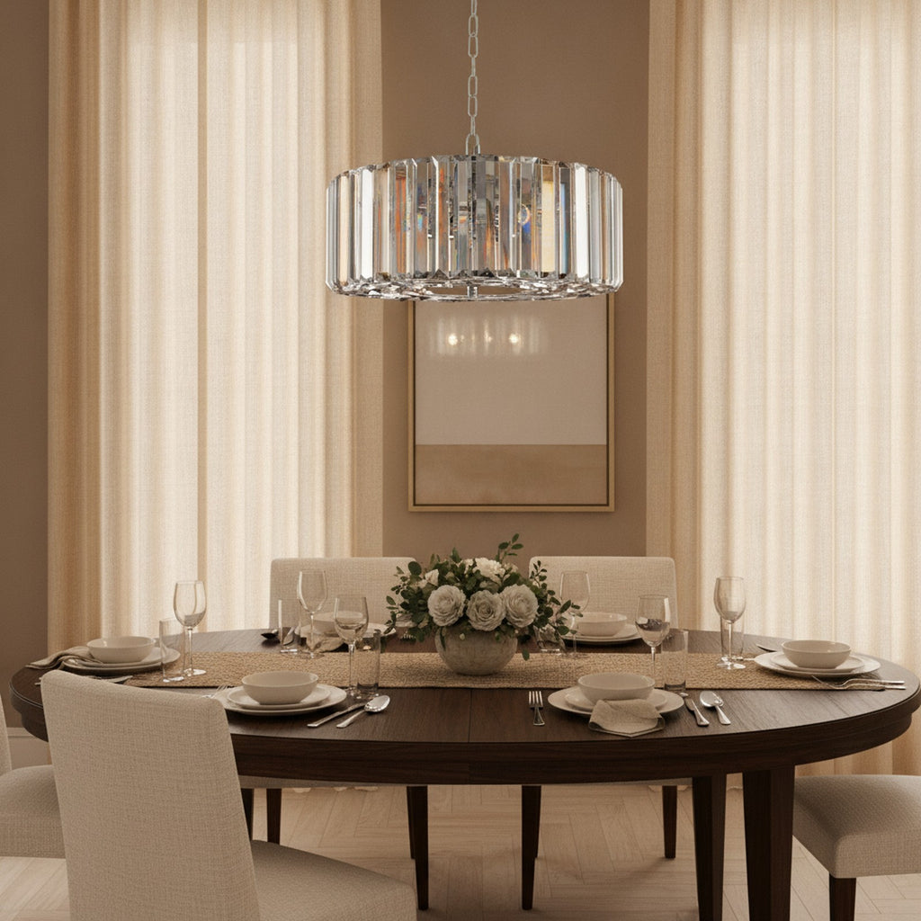 Modern Chrome Crystal 4-Light Pendant Chandelier — styled in a Maison Bruxelle interior