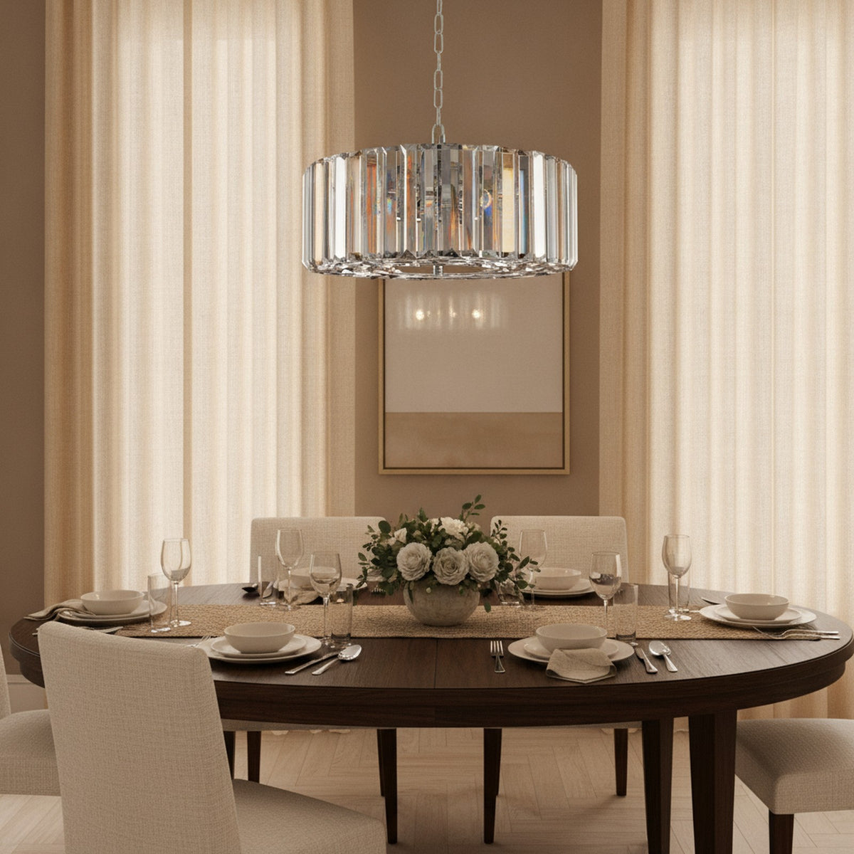 Modern Chrome Crystal 4-Light Pendant Chandelier — styled in a Maison Bruxelle interior