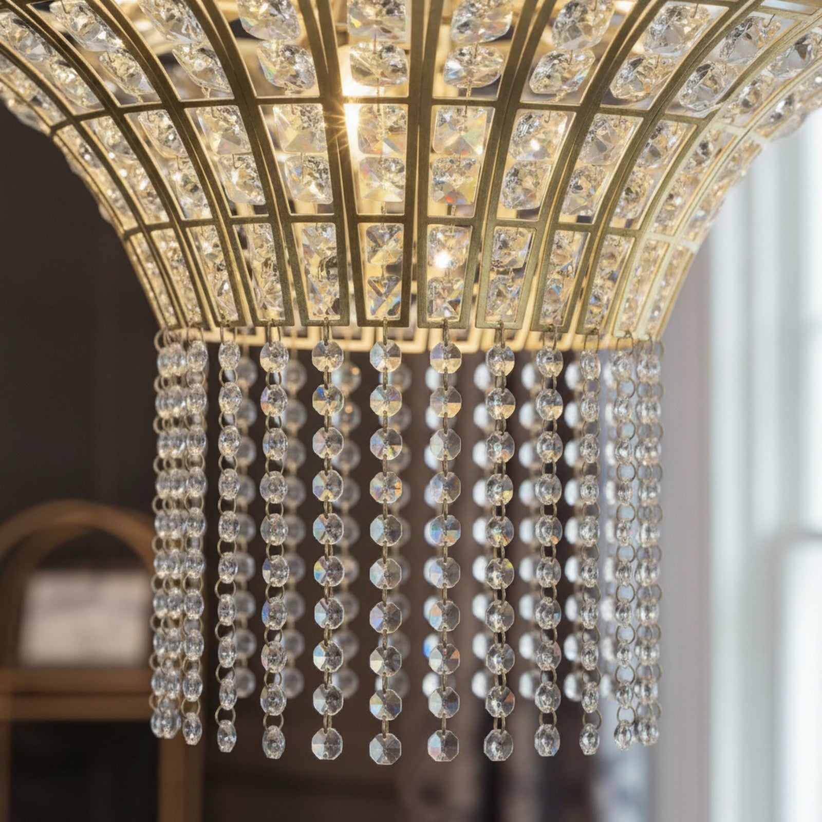 8-Light Crystal Waterfall Chandelier — detail — Maison Bruxelle