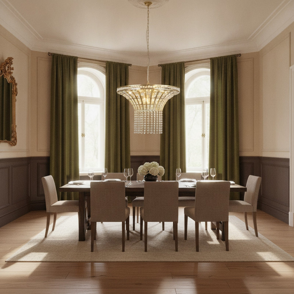 8-Light Crystal Waterfall Chandelier — styled in a Maison Bruxelle interior