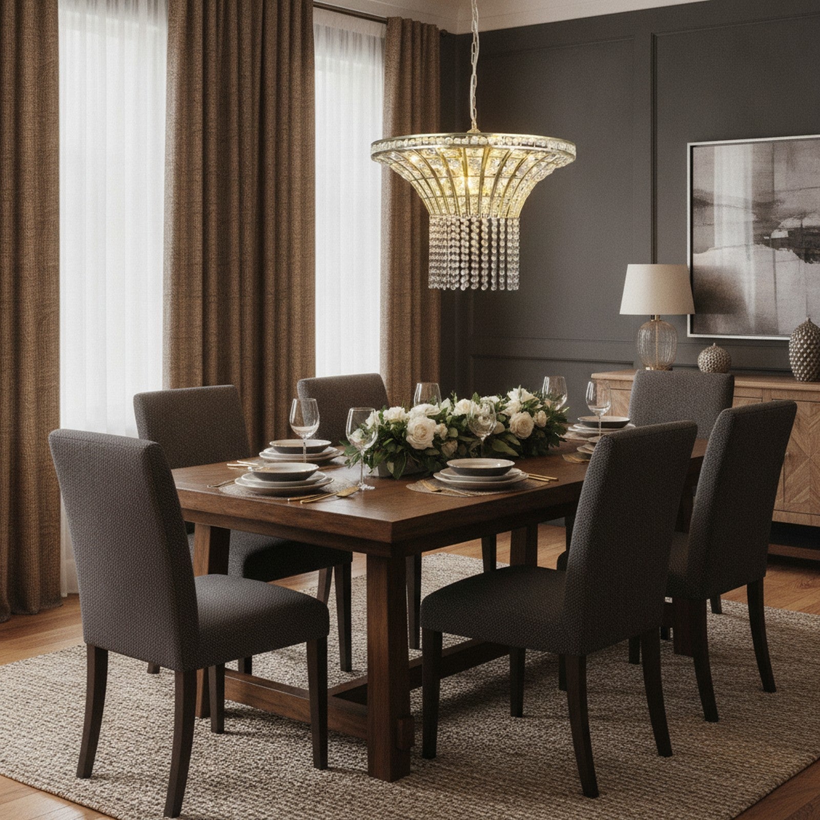 8-Light Crystal Waterfall Chandelier — styled — Maison Bruxelle