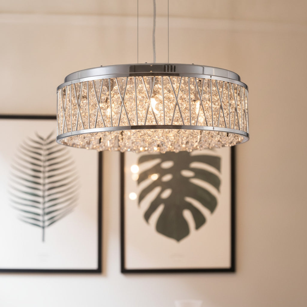Modern Round Crystal Aluminum Flush Mount Chandelier — detail — Maison Bruxelle