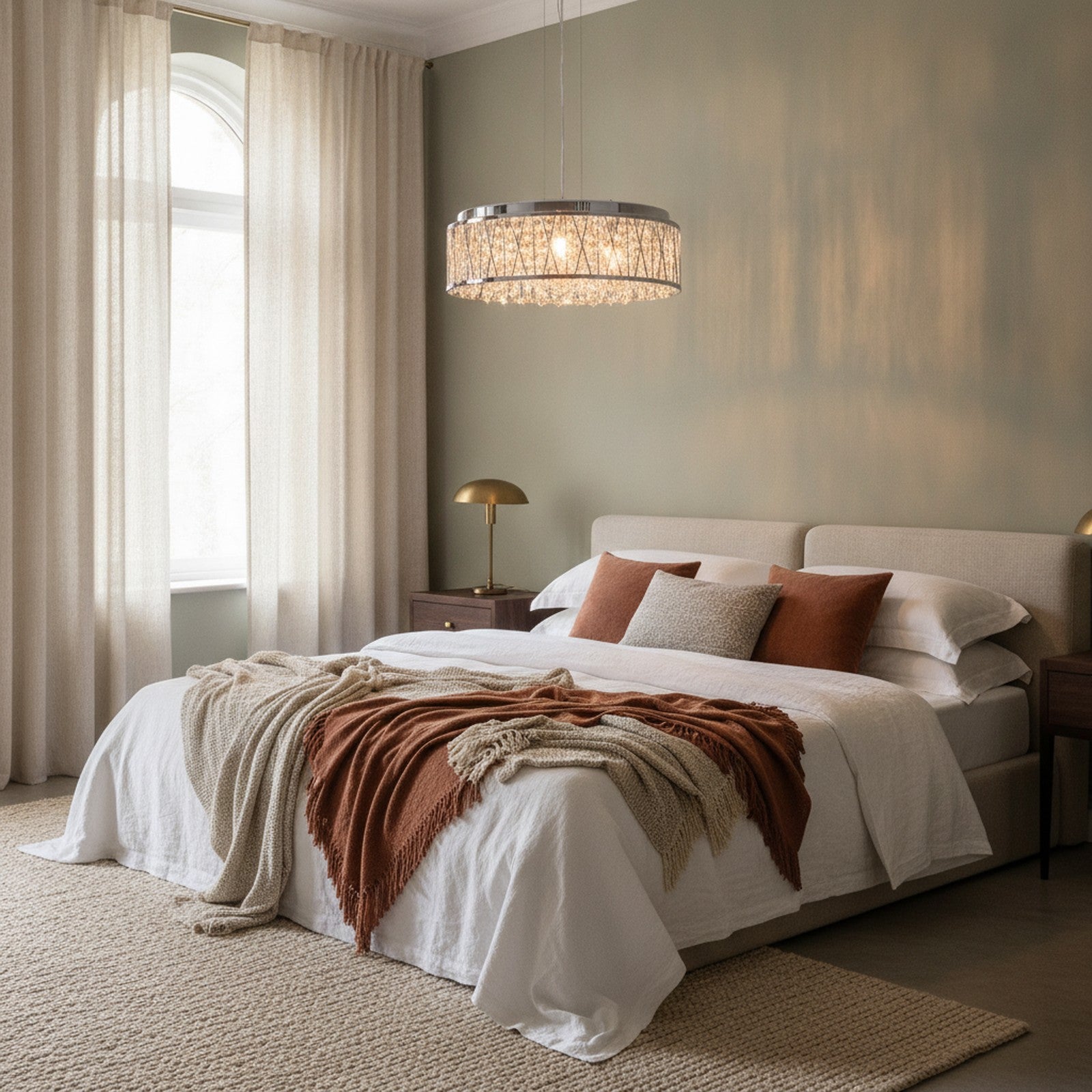 Modern Round Crystal Aluminum Flush Mount Chandelier — styled — Maison Bruxelle