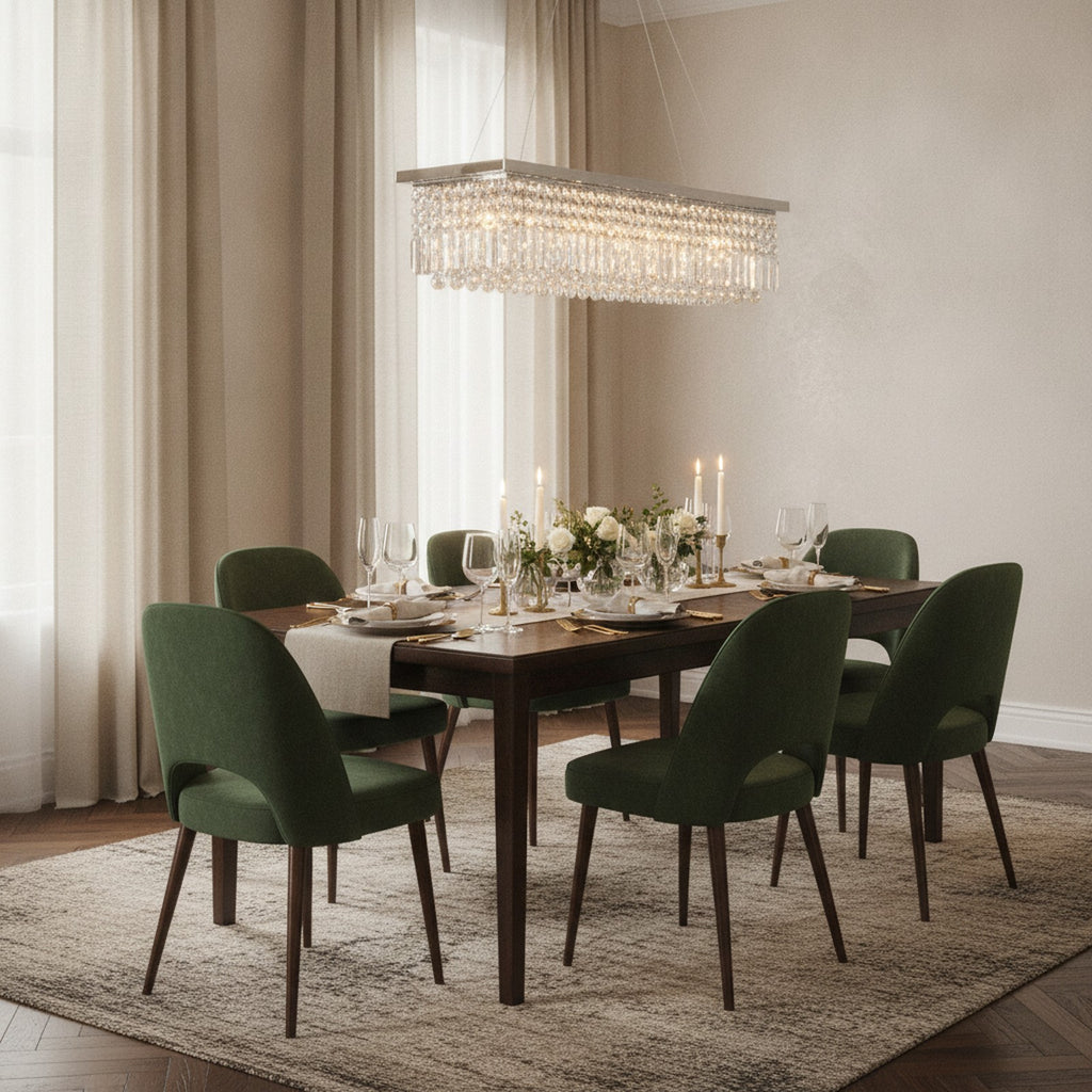 Modern White 8-Light Raindrop Crystal Chandelier — styled — Maison Bruxelle