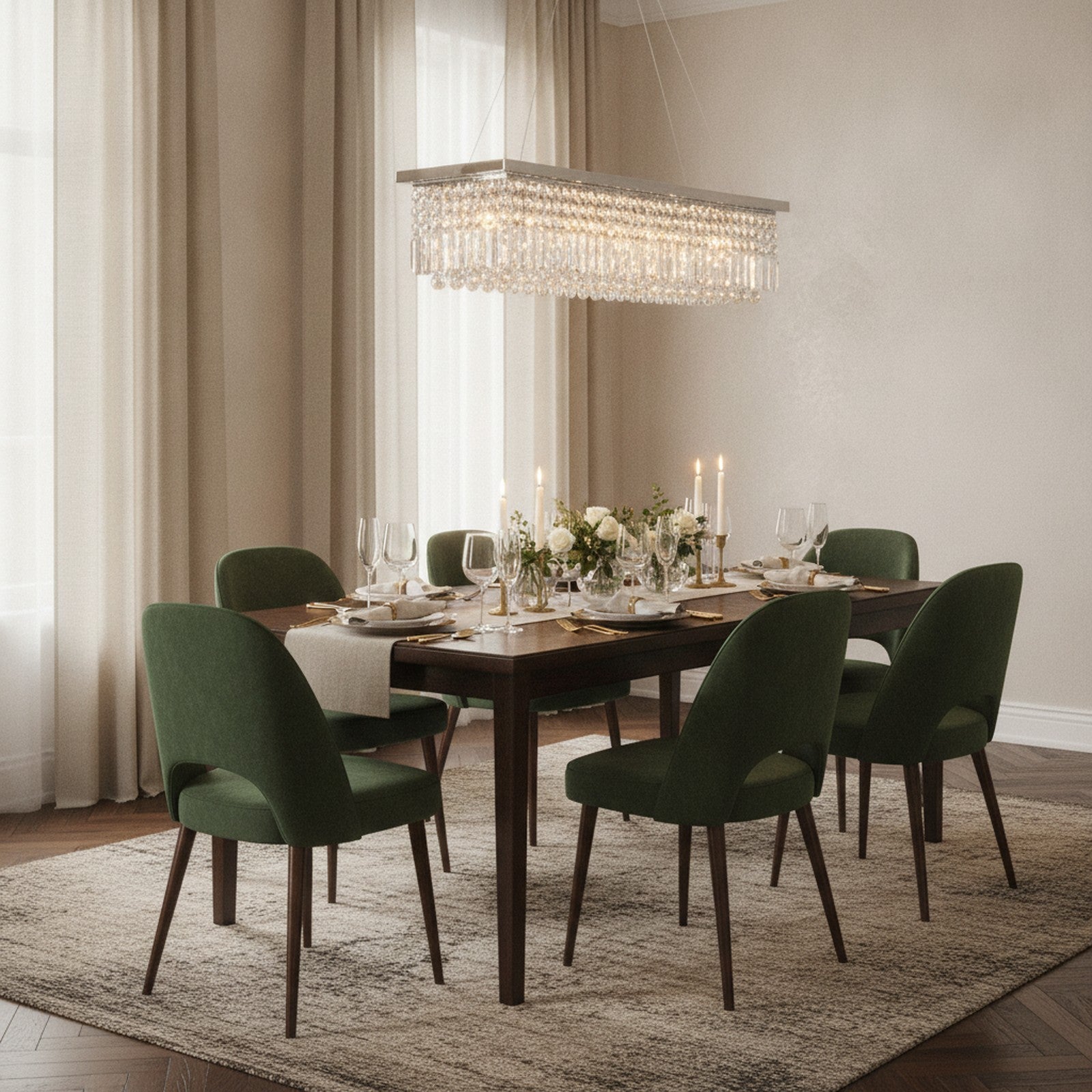 Modern White 8-Light Raindrop Crystal Chandelier — styled — Maison Bruxelle