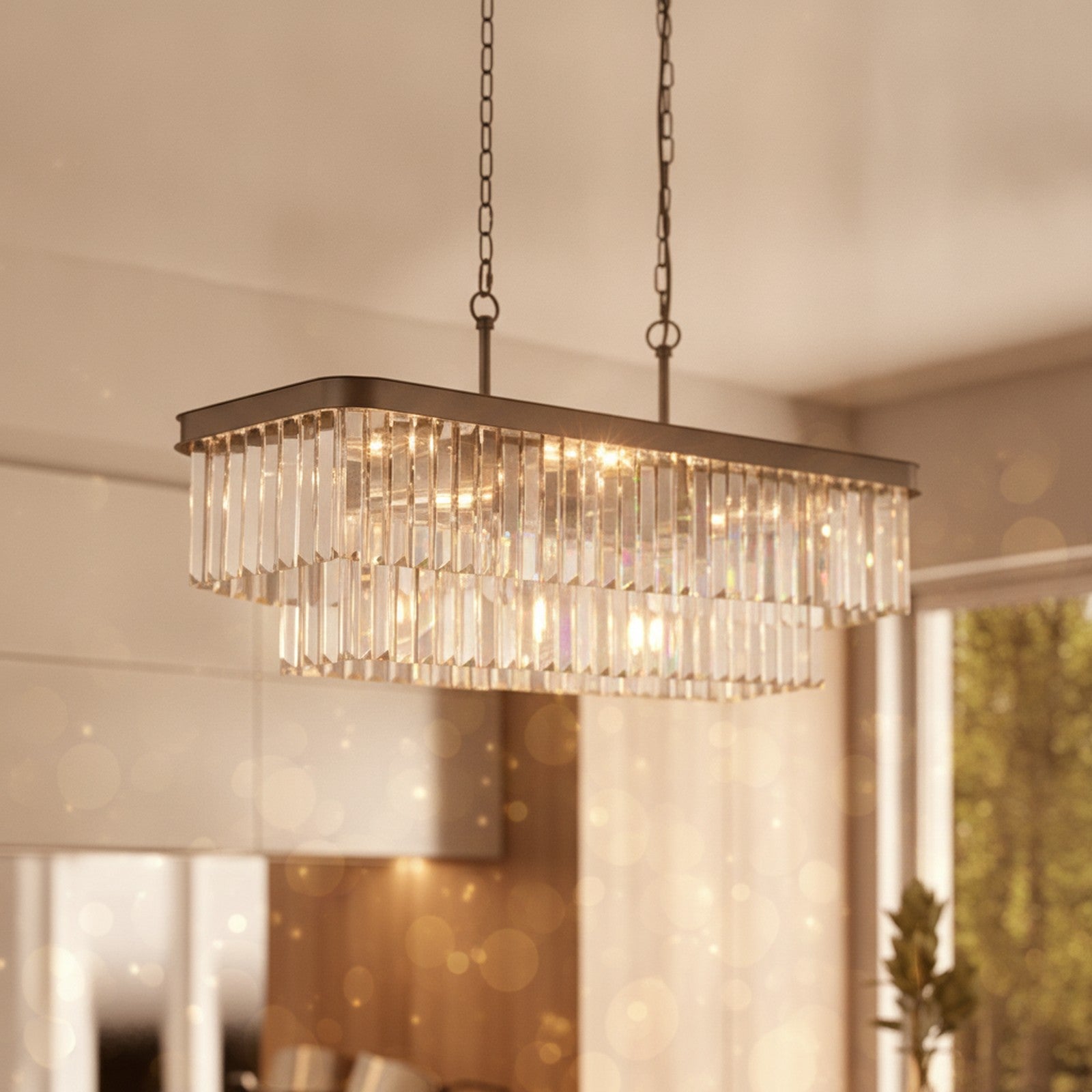 Modern Rectangular Crystal Chandelier, Black — detail — Maison Bruxelle