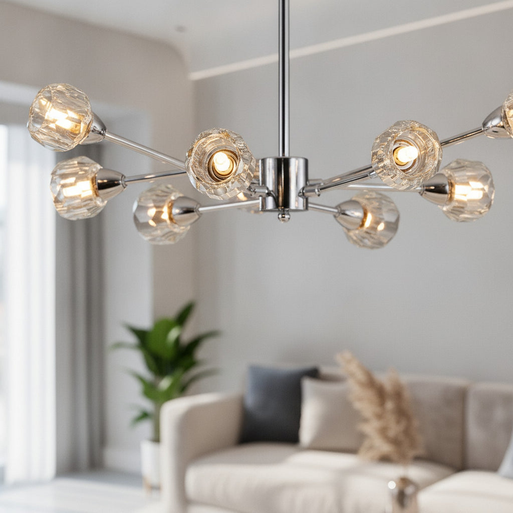 Modern Chrome Crystal 9-Light Chandelier — detail — Maison Bruxelle