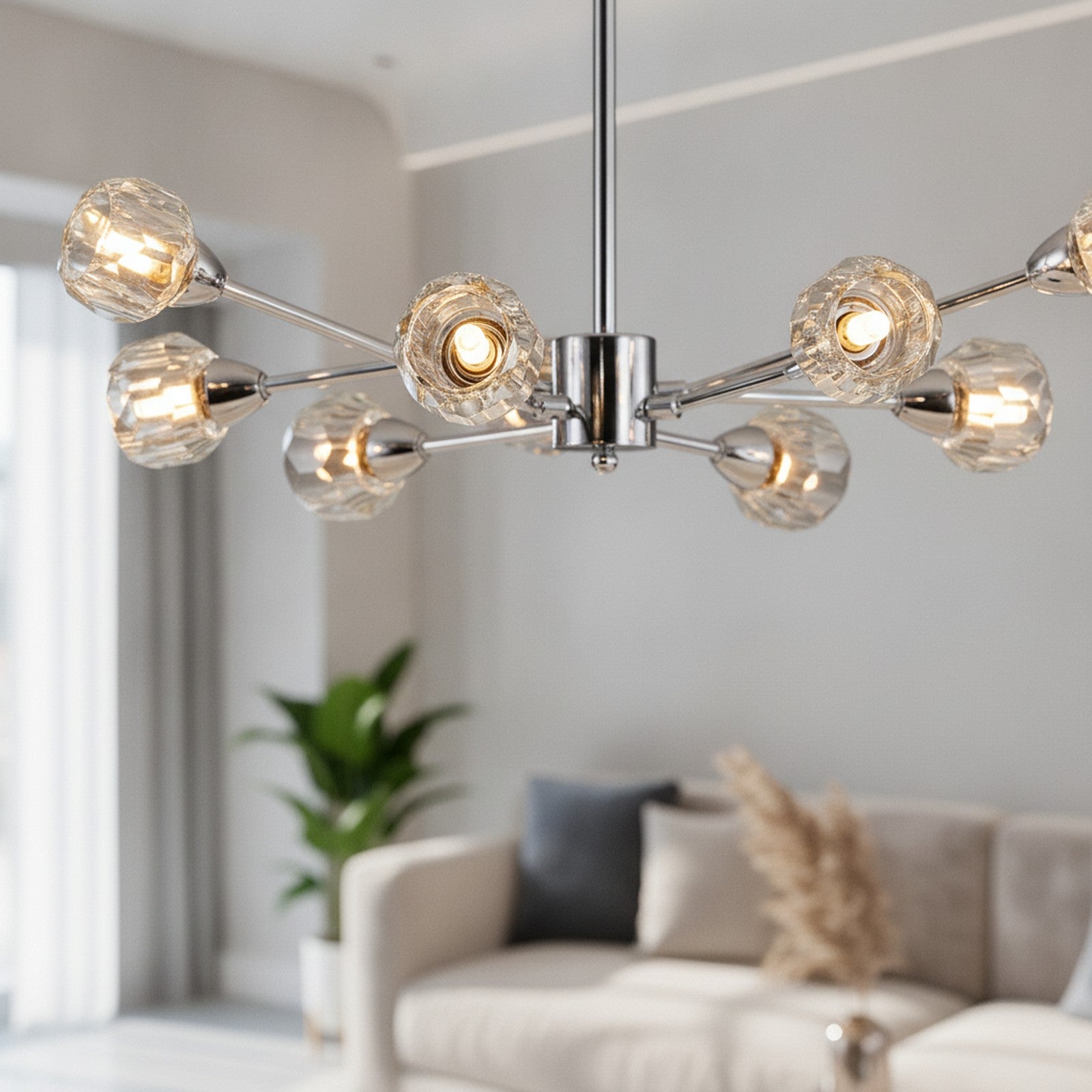 Modern Chrome Crystal 9-Light Chandelier — detail — Maison Bruxelle
