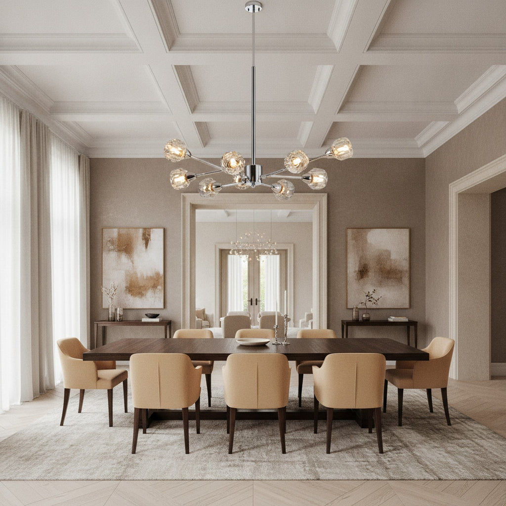 Modern Chrome Crystal 9-Light Chandelier — styled in a Maison Bruxelle interior