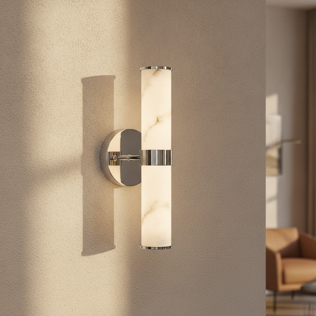 Modern Resin Marble Chrome Wall Sconce Set of 2 — detail — Maison Bruxelle