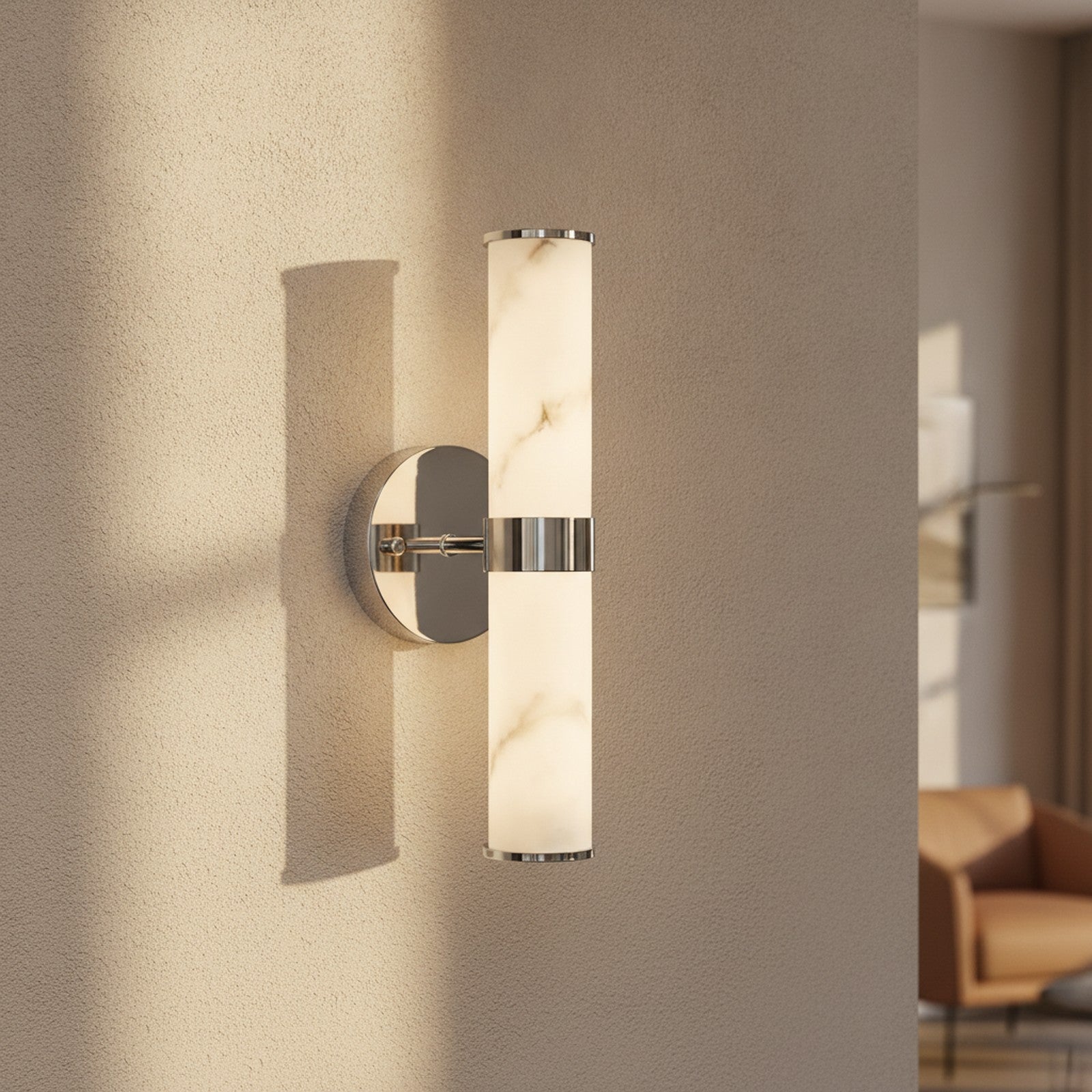Modern Resin Marble Chrome Wall Sconce Set of 2 — detail — Maison Bruxelle